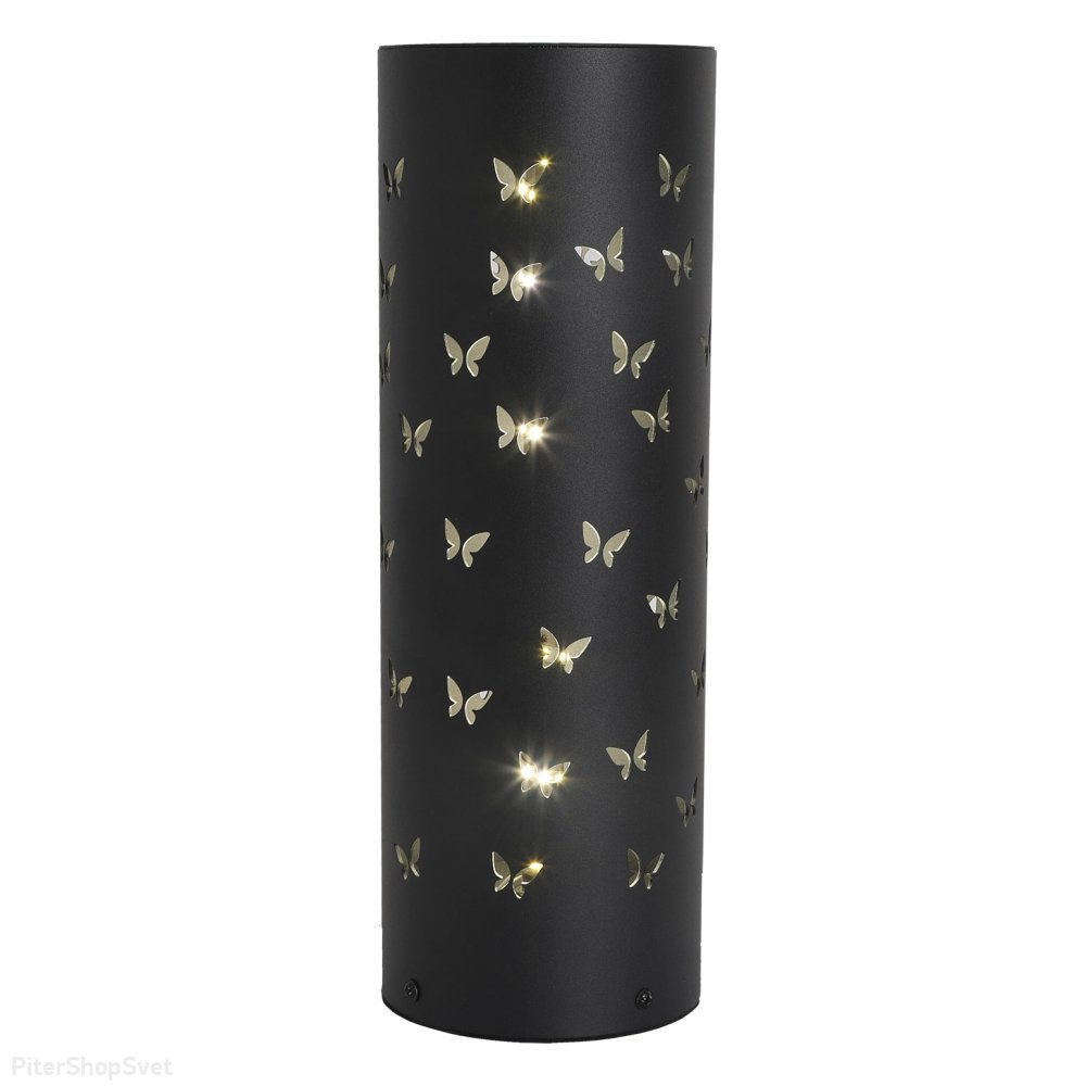 Чёрная настольная лампа цилиндр с бабочками «Antioch» LSP-0902