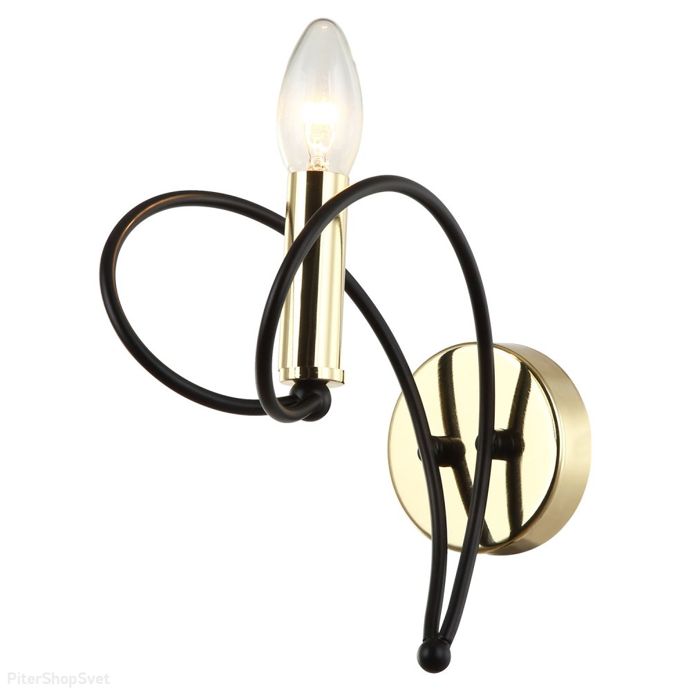 Настенное бра свеча с выключателем и вилкой, золотой/чёрный «Powell» LSP-8192V