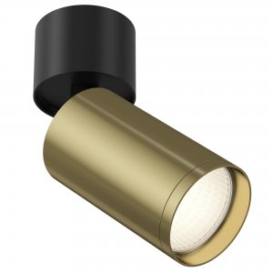 Накладной поворотный светильник цилиндр чёрный/латунь «Focus S»