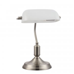 Кабинетная настольная лампа цвета никеля с белым плафоном «Kiwi»