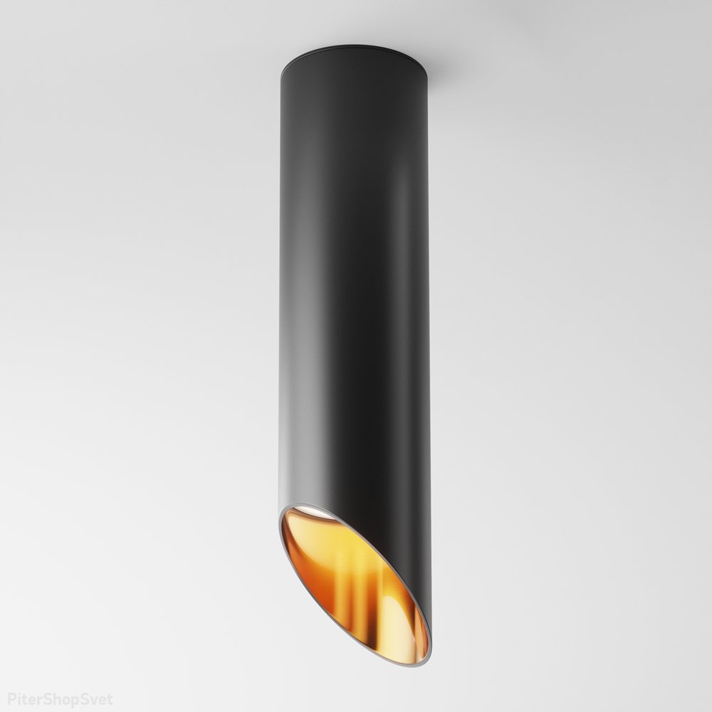 Накладной потолочный светильник срезанный цилиндр, чёрный/золотой «Lipari» C044CL-01-25GU10-B