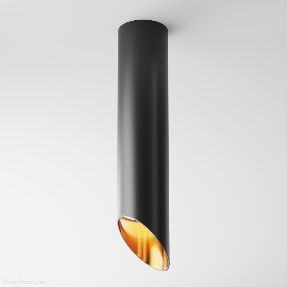 Накладной потолочный светильник срезанный цилиндр, чёрный/золотой «Lipari» C044CL-01-30GU10-B
