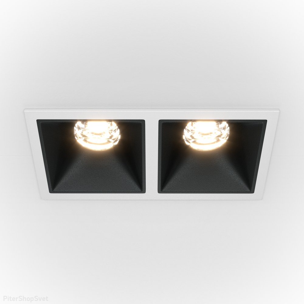 Встраиваемый прямоугольный бело-чёрный светильни 20Вт 3000К «Alfa LED» DL043-02-10W3K-SQ-WB