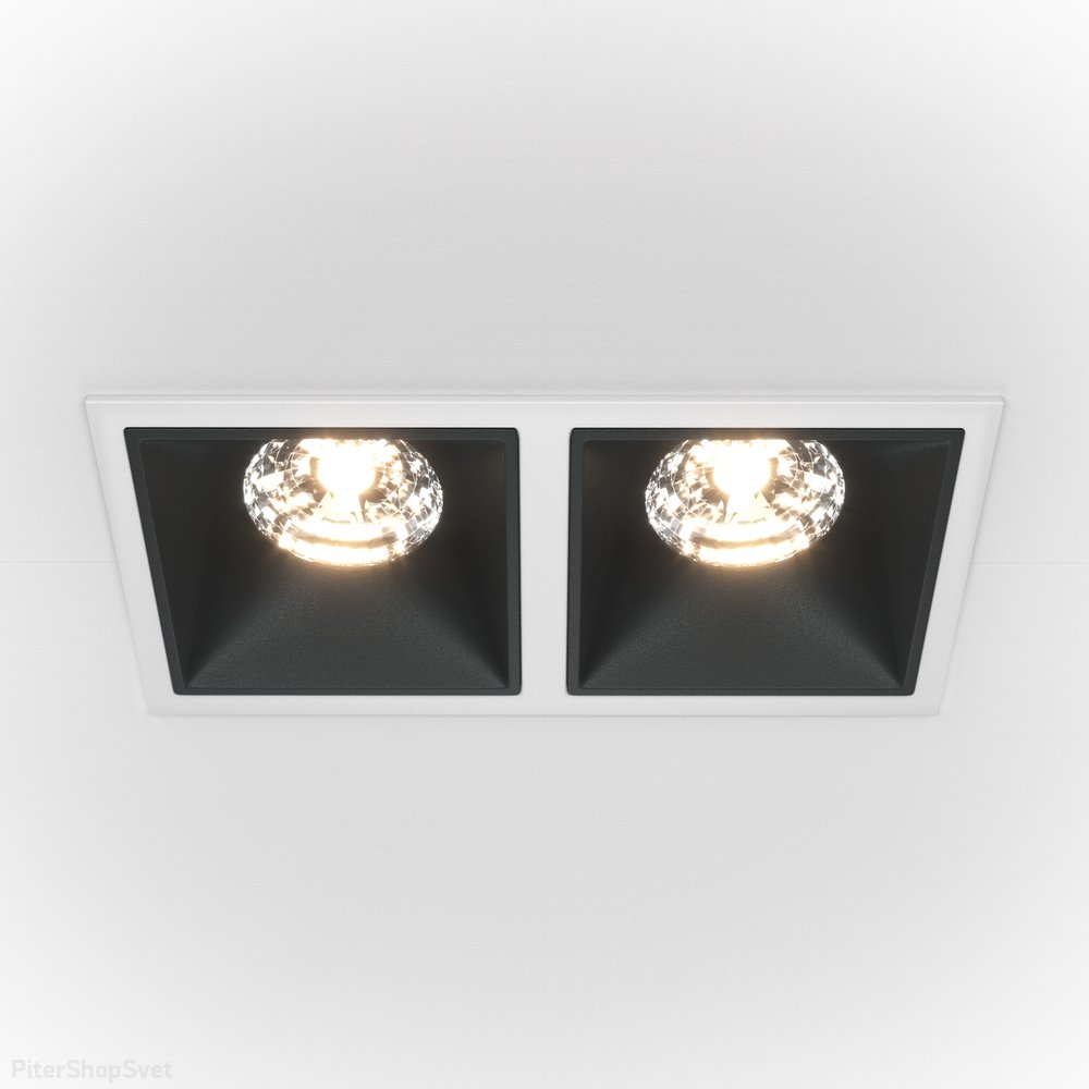 Двойной прямоугольный встраиваемый светильник 30Вт 3000К, белый/чёрный «Alfa LED» DL043-02-15W3K-SQ-WB