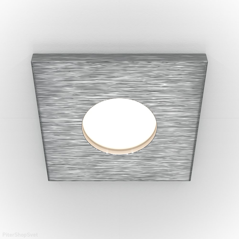 Квадратный встраиваемый светильник с влагозащитой, серебряный брашированный «Stark» DL083-01-GU10-SQ-S