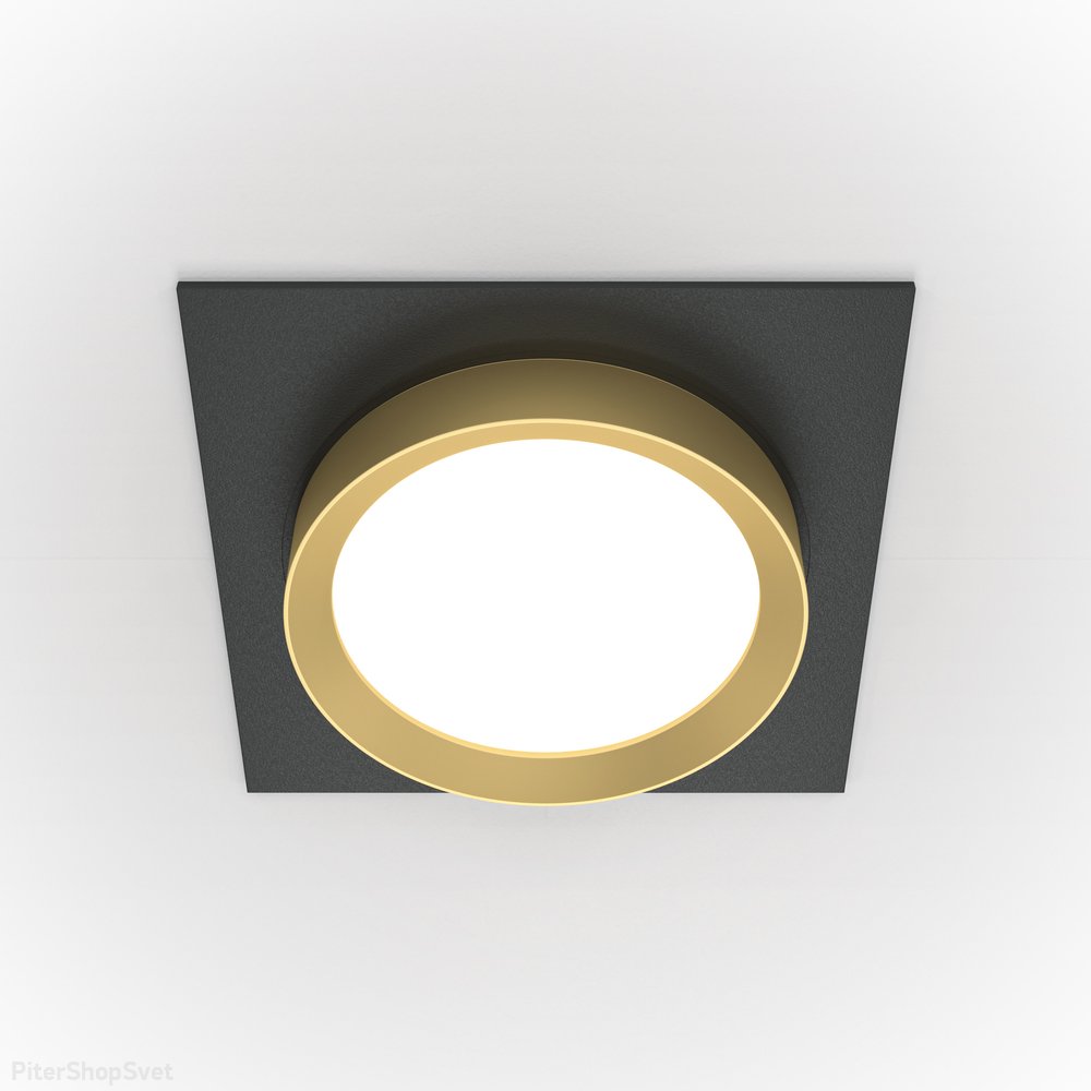 Квадратный встраиваемый светильник чёрно-золотой «Hoop» DL086-GX53-SQ-BG