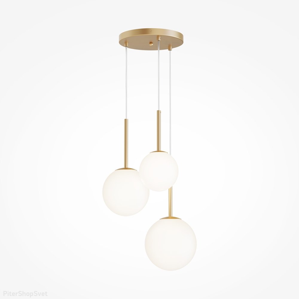 Тройной подвесной светильник с шарами на круглом основании, золотой/белый «Basic form» MOD321PL-03G1