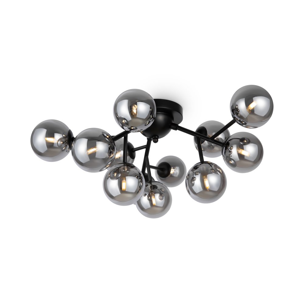 Чёрная потолочная люстра с дымчатыми плафонами шар «Dallas» MOD545CL-12B