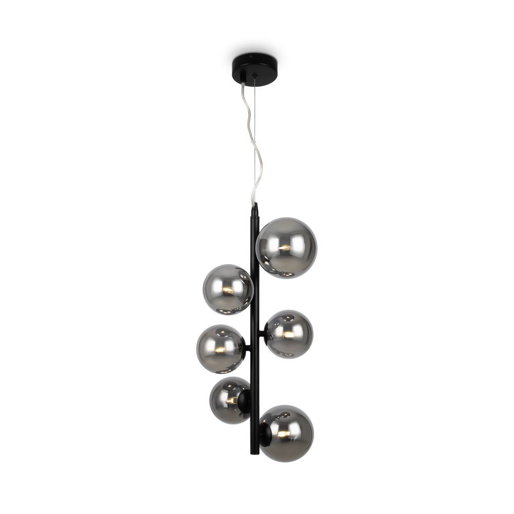 Подвесной светильник с плафонами шар, чёрный/дымчатый «Dallas» MOD545PL-06B