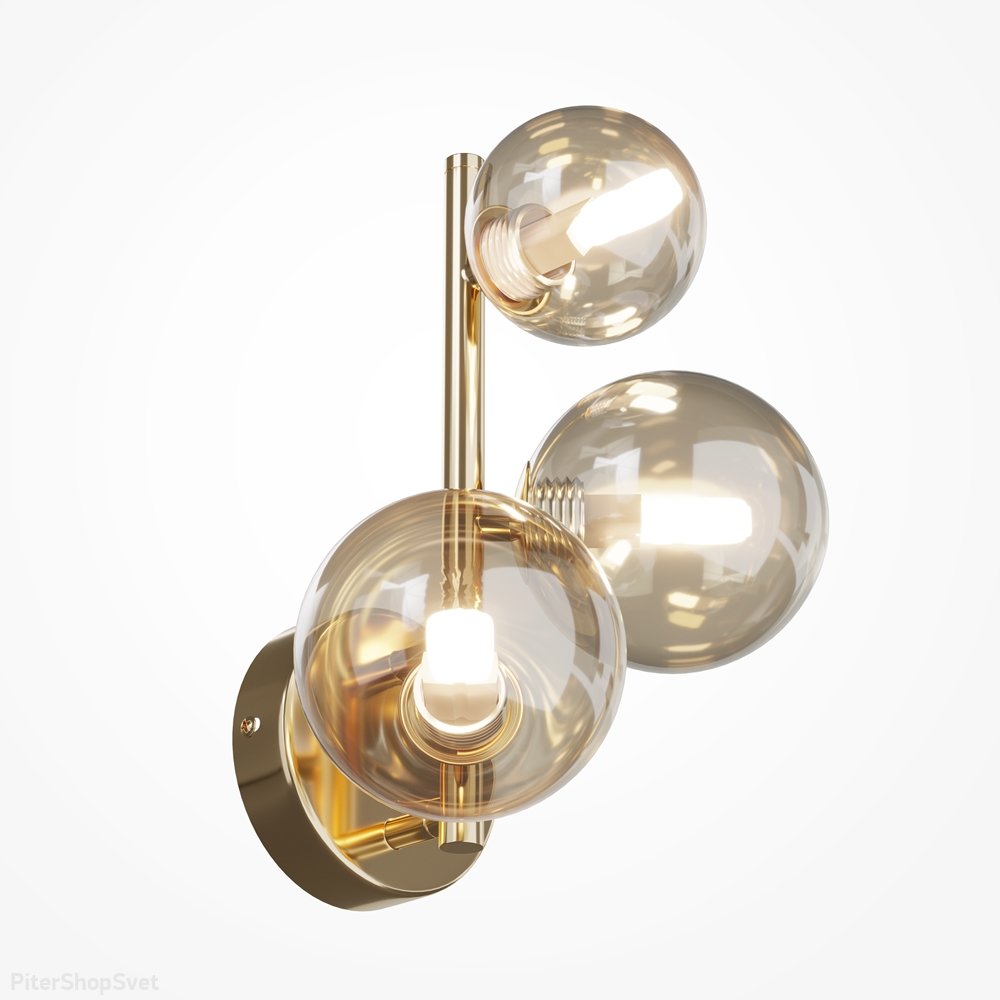 Настенный светильник с плафонами шары, золотой/коньячный «Dallas» MOD545WL-03G