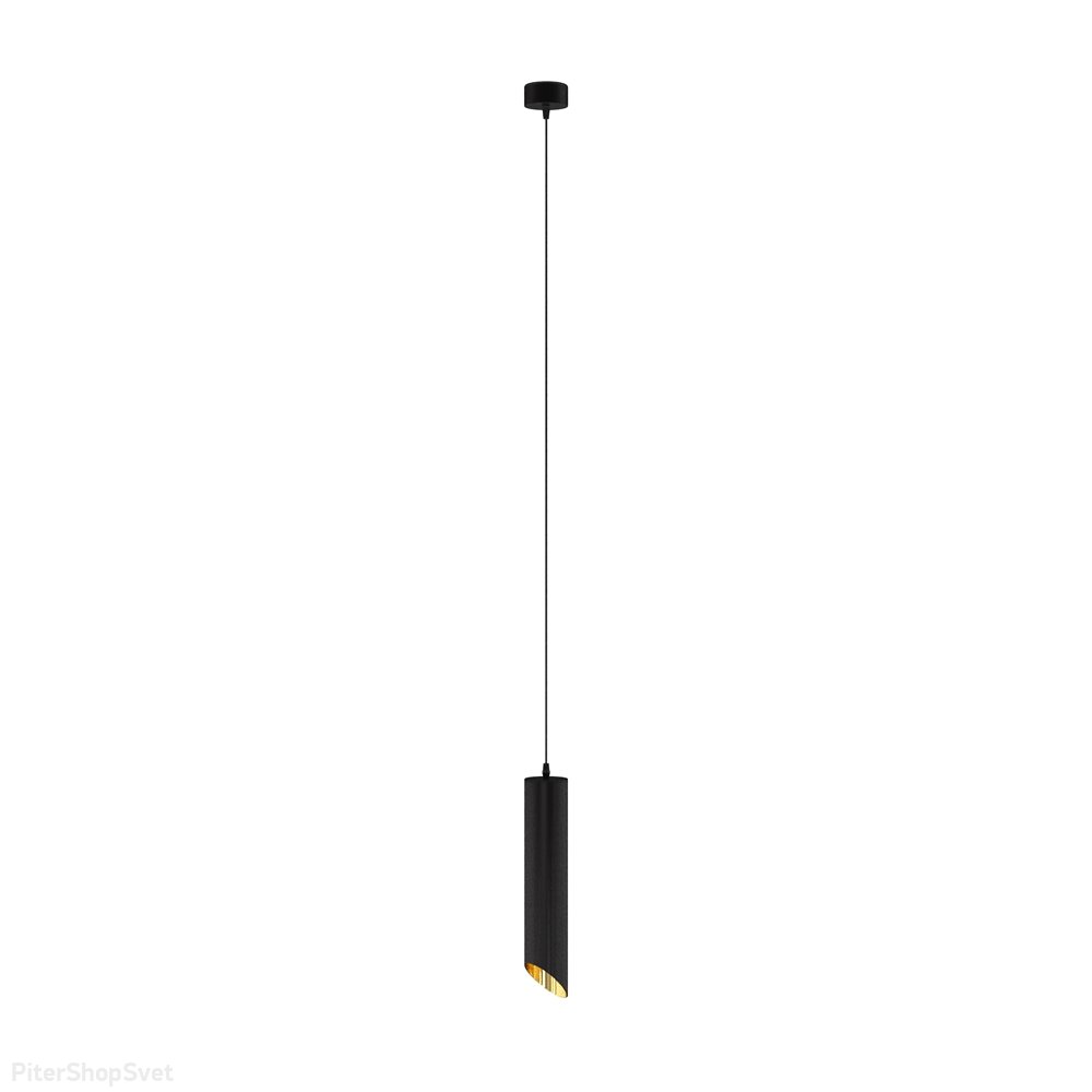 Подвесной светильник срезанный цилиндр чёрный с золотом «Lipari» P044PL-01-30GU10-B