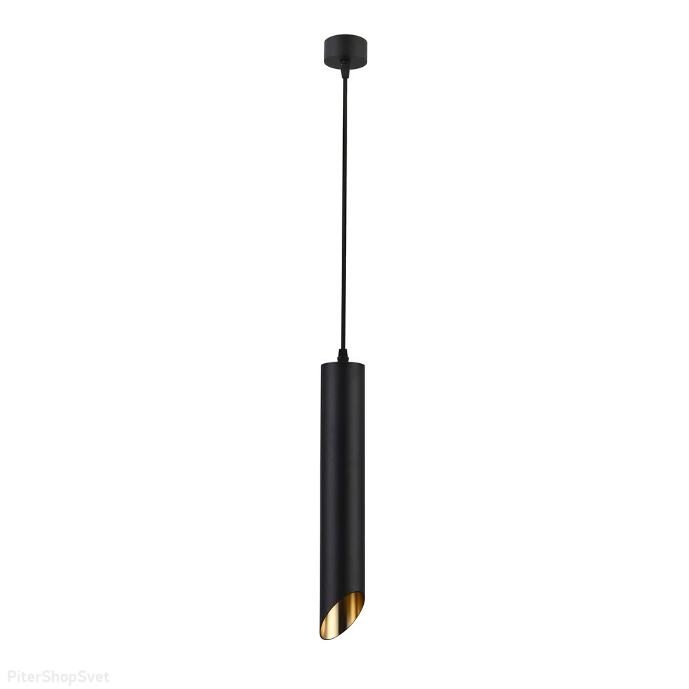Подвесной светильник срезанный цилиндр чёрный с золотом «Lipari» P044PL-01-40GU10-B