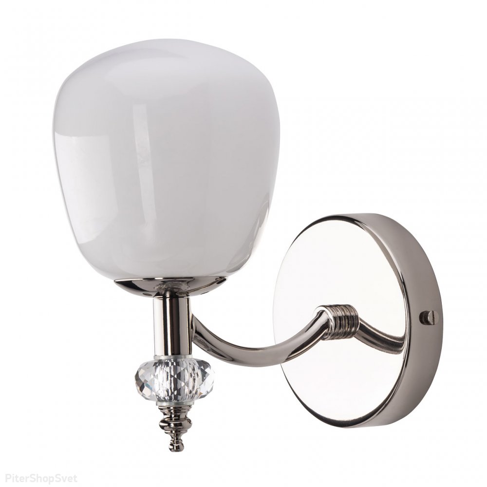 Хромированный настенный светильник с белым плафоном и хрусталиком «Оливия» 306024801