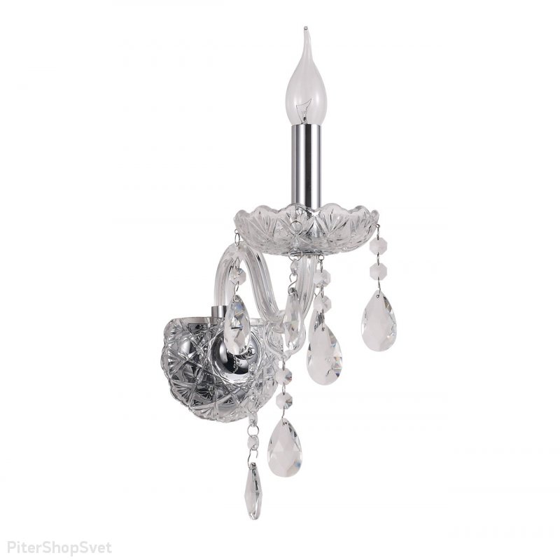 Стеклянное бра свеча с подвесками из хрусталя «Адель» 373024901