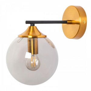 Золотисто-чёрный настенный светильник с дымчатым плафоном шар «Fisher»