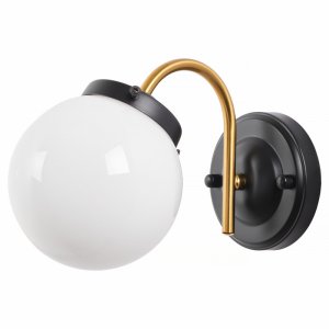 Чёрно-золотой настенный светильник с белым плафоном шар «Easy»