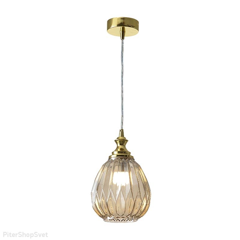 Подвесной светильник золотого цвета с коньячным плафоном 6142/S gold/cognac