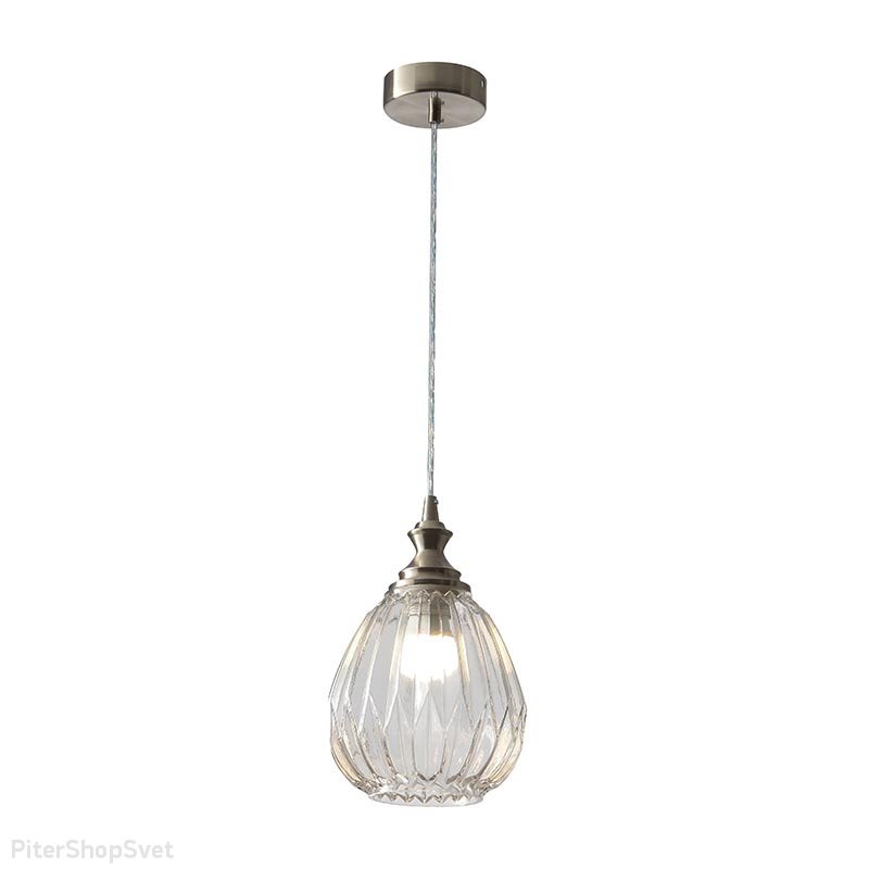 Подвесной светильник цвета никеля с коньячным плафоном 6142/S nickel/clear