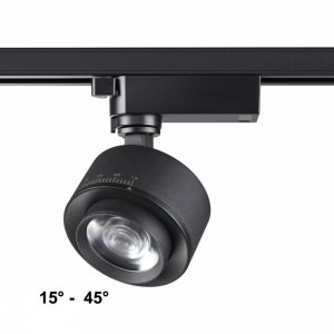 Чёрный однофазный трековый светильник 15Вт 4000К 15-45° «EDDY»