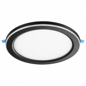Чёрный круглый встраиваемый светильник с LED подсветкой 18+6Вт 4000К, регулируемый монтажный диаметр
