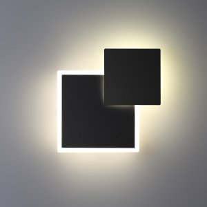 Чёрный уличный настенный поворотный светильник подсветка два квадрата «SMENA»