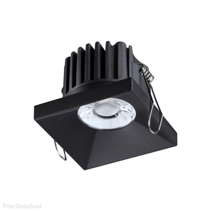 Чёрный квадратный встраиваемый светильник с влагозащитой IP44 10Вт 3000К «METIS» 358481