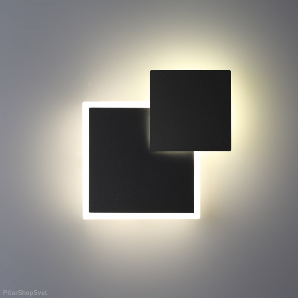 Чёрный уличный настенный поворотный светильник подсветка два квадрата «SMENA» 359165