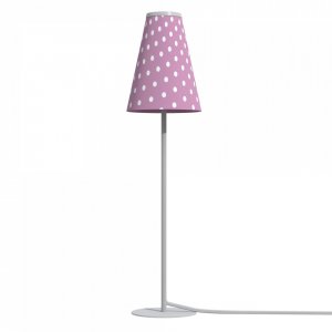 Белая настольная лампа с абажуром розовый конус в горошек «Trifle»