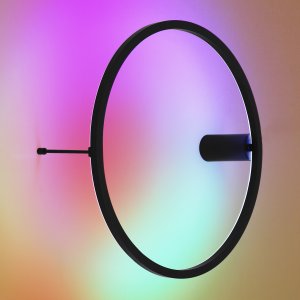 Настенный светильник кольцо 60см 24Вт RGB динамическая подсветка + 3000К с пультом, чёрный «Omen»