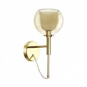 Бра золотого цвета с янтарным двойным плафоном «Leva»