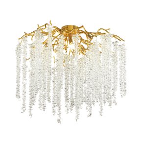 Золотистая потолочная люстра ветви с хрустальными подвесками «Banche»