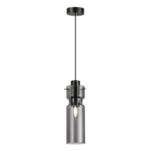 Чёрный подвесной светильник с дымчатым плафоном цилиндр «Scrow»