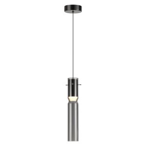 Чёрный подвесной светильник с дымчатым плафоном цилиндр 5Вт 3000К «Scrow»