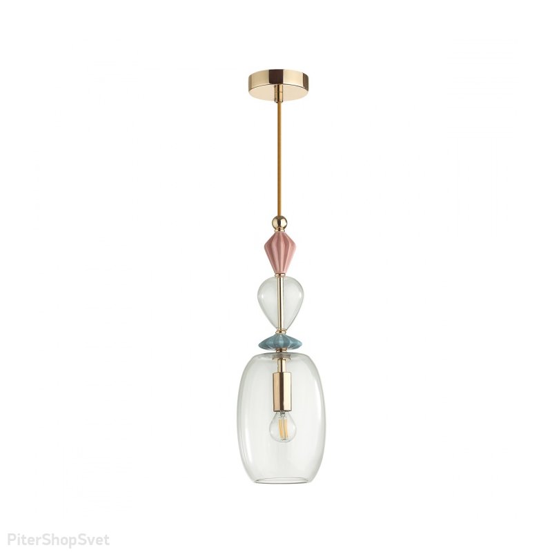 Подвесной светильник золотого цвета с декором из цветной керамики «Classic Bizet» 4855/1B