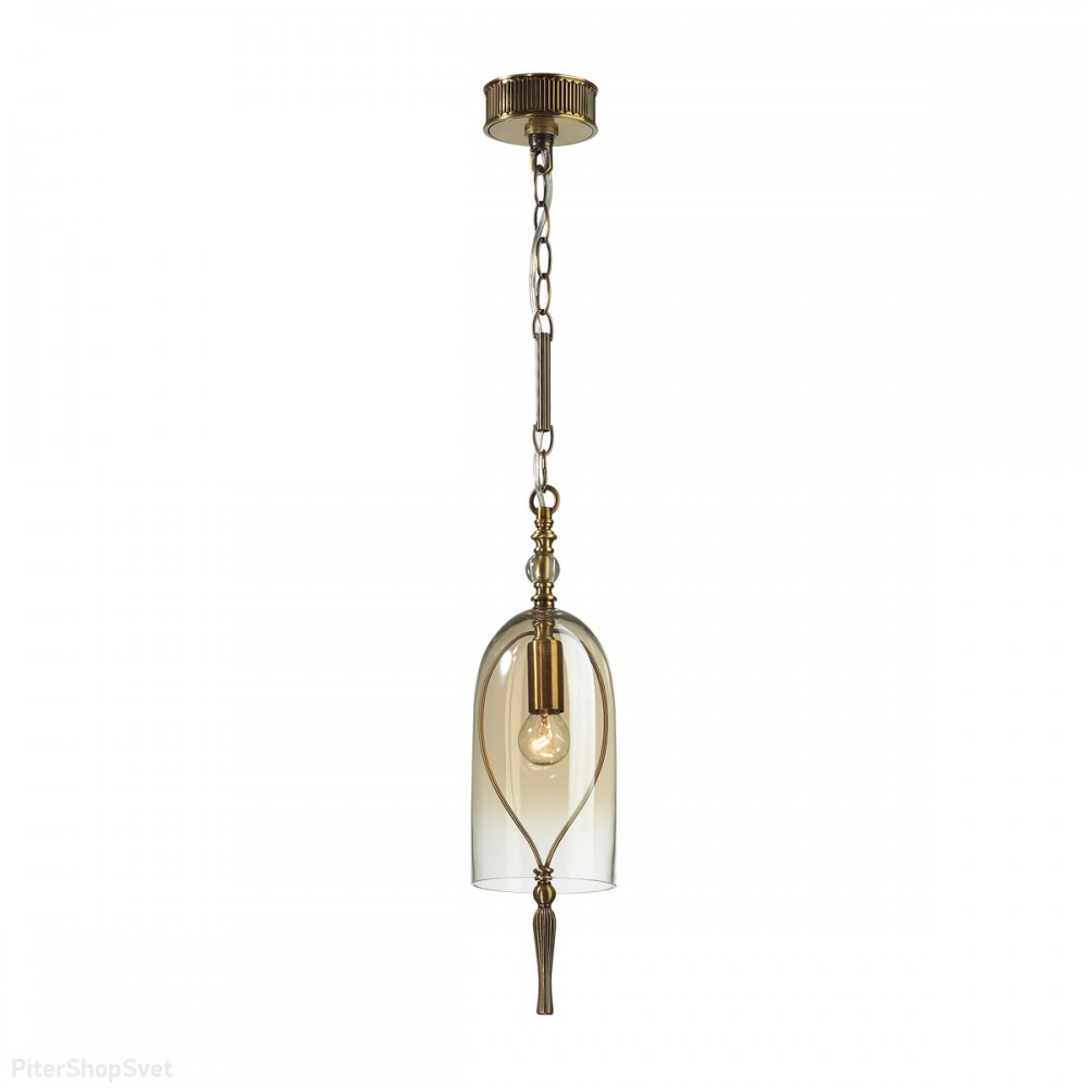 Подвесной светильник бронзового цвета с коньячным плафоном «Bell» 4892/1