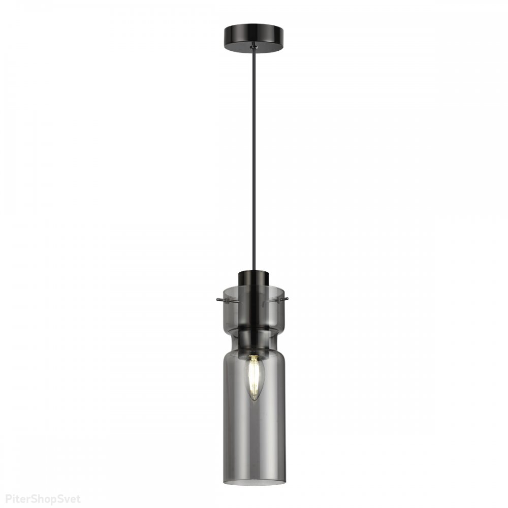 Чёрный подвесной светильник с дымчатым плафоном цилиндр «Scrow» 5057/1