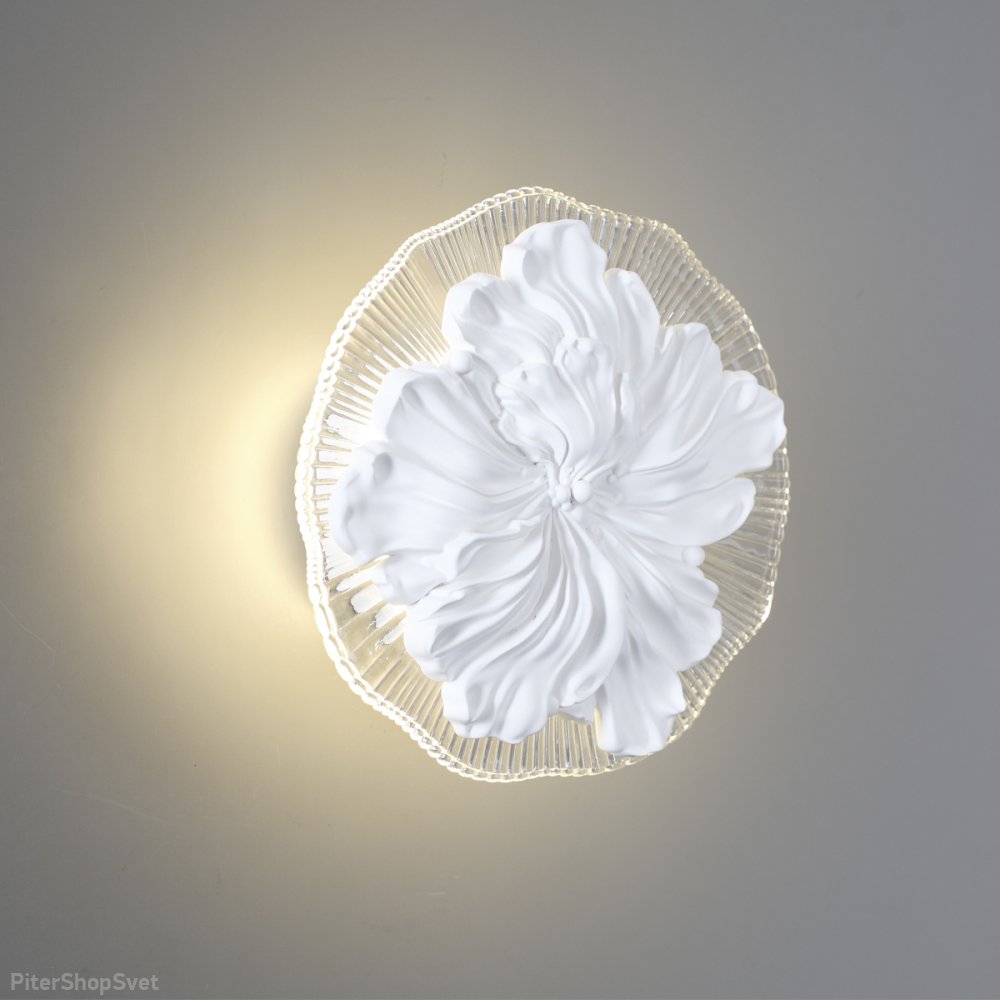 Белый плоский круглый настенный светильник подсветка цветок «Fiore» 6614/8WL