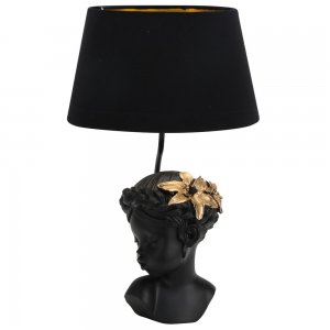 Чёрная настольная лампа девочка с золотым цветком в волосах «Arre»
