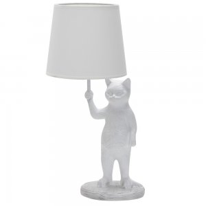 Настольная лампа белый кот с абажуром в лапе «Padova»