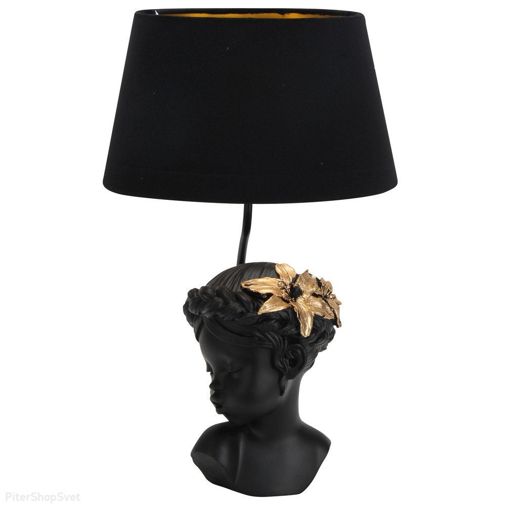 Чёрная настольная лампа девочка с золотым цветком в волосах «Arre» OML-10704-01