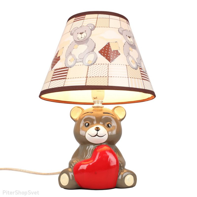 Керамическая настольная лампа мишка с сердцем «Marcheno» OML-16404-01