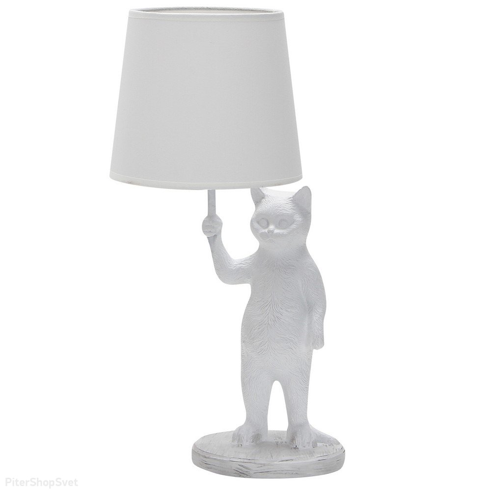 Настольная лампа белый кот с абажуром в лапе «Padova» OML-19804-01