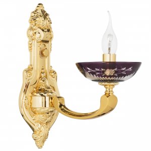 Золотое бра свеча с фиолетовой чашей «Barcato»