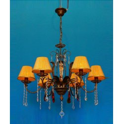 Люстра с хрустальными подвесками и желтыми абажурами рл 1106ах/ч «астра»
