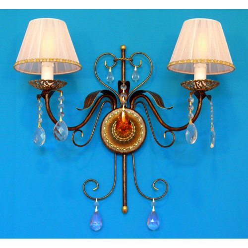 Двухрожковое бра с хрустальными подвесками «Астра» РБ 1102АХ/Ч