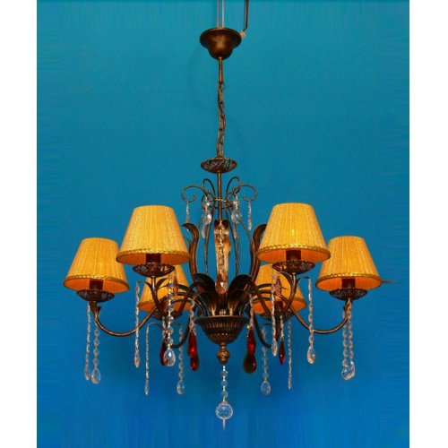 Люстра с хрустальными подвесками и желтыми абажурами «астра» рл 1106ах/ч