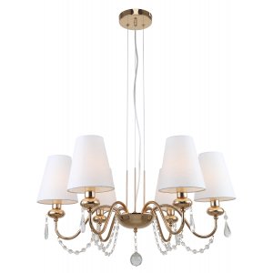 Золотая подвесная люстра с белыми абажурами и подвесками «Becky»