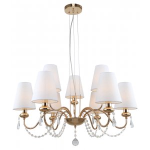 Золотая подвесная люстра с белыми абажурами и подвесками «Becky»