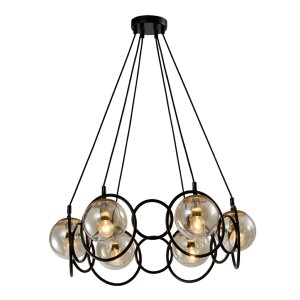 Чёрная подвесная люстра с тонированными плафонами в кольцах «Ariadna»