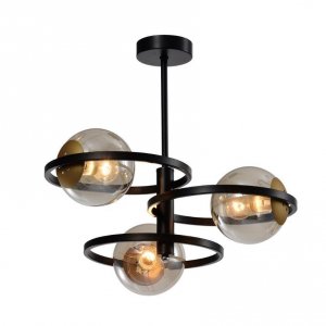 Чёрная люстра на штанге с кольцами и плафонами шар «Ariadna»